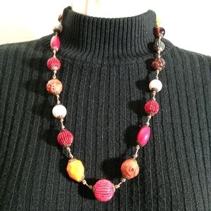 Vintage Unique Multicolor Disco Ball Textured Beads Station Necklace